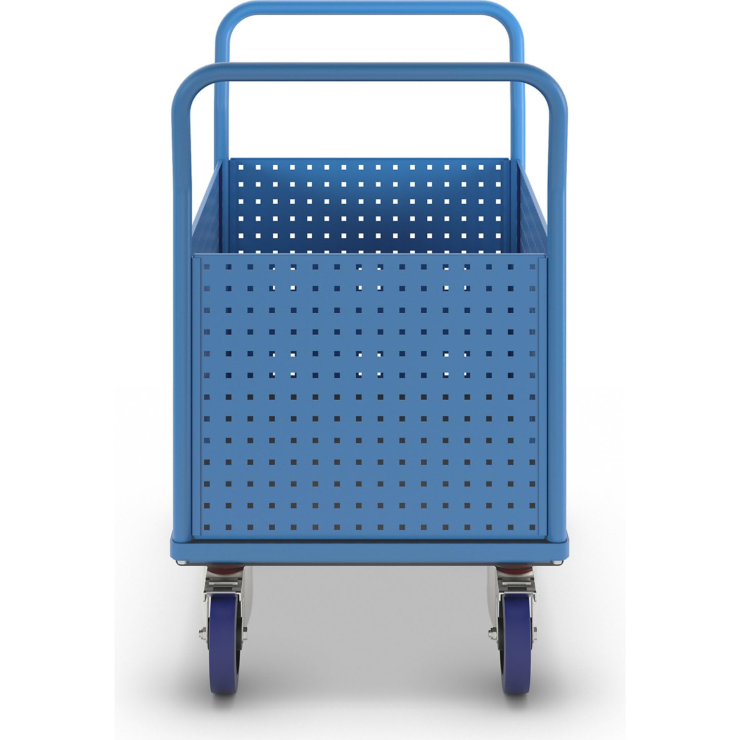 eurokraft pro | Plattformwagen | Mit 4 hohen Lochblechwänden, LxB 1050 x 700 mm, Vollelastik