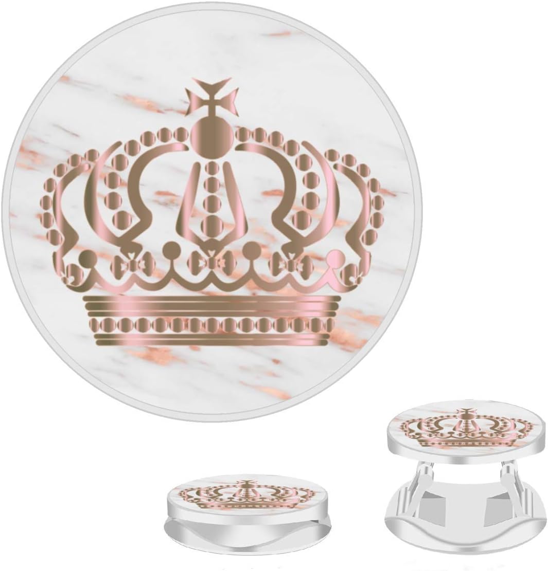 MshopAll Cell Phone Finger Stand Holder, Rose Gold Marble and Princess Crown Grip Foldable Phone Mount Expanding Kickstand Compatible with All Tablets and Smartphones