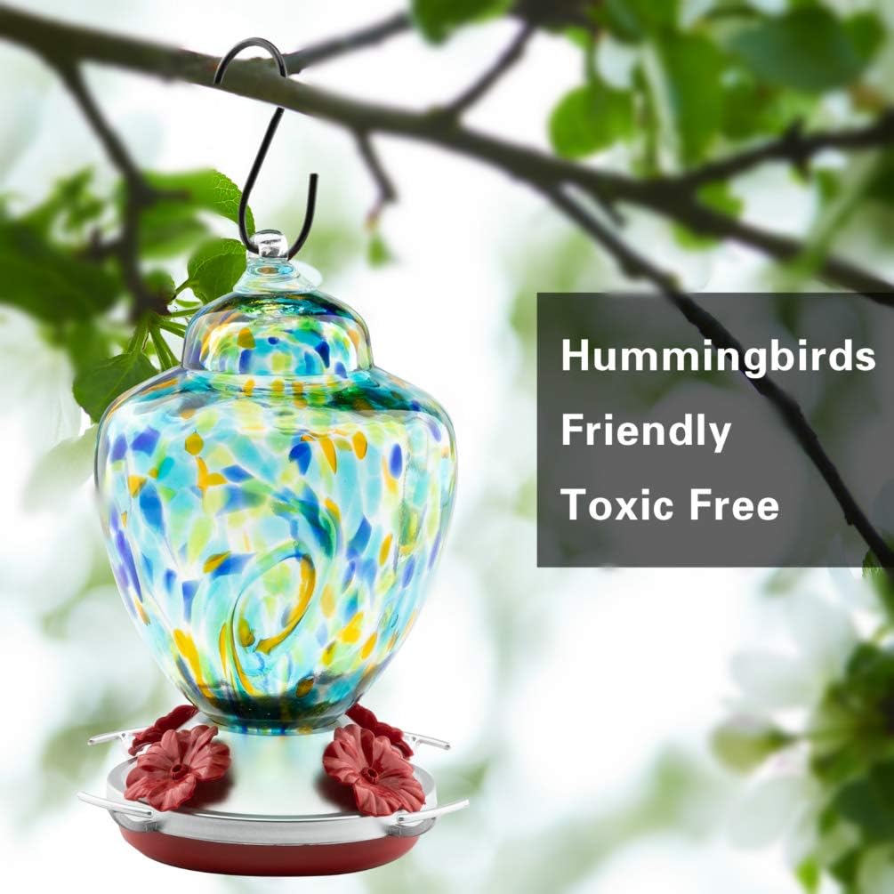 REZIPO Hummingbird Feeder with Perch - Hand Blown Glass - Light Green - 38 Fluid Ounces Hummingbird Nectar Capacity Include Hanging Wires and Moat Hook : Patio, Lawn & Garden