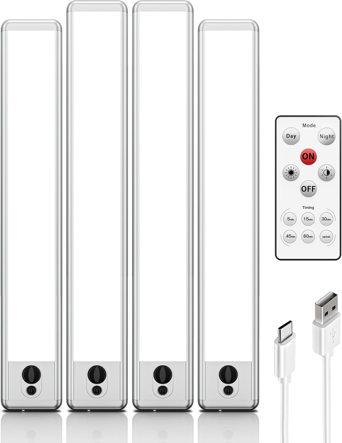 EZVALO Under Cabinet Lights, 14.5'' Motion Sensor Light Indoor Dimmable, 4000mAh Rechargeable Closet Lights 5700K with Remote Control, Wireless Under Counter Light for Kitchen,Cabinet,Bedroom?4Pcs? Cool White 4Pack-14.5inch