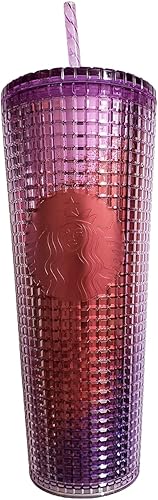 Miniatura 3 de Starbucks Caleidoscopio de cuadrícula de tono morado y rojizo de verano 2021 de 24 onzas