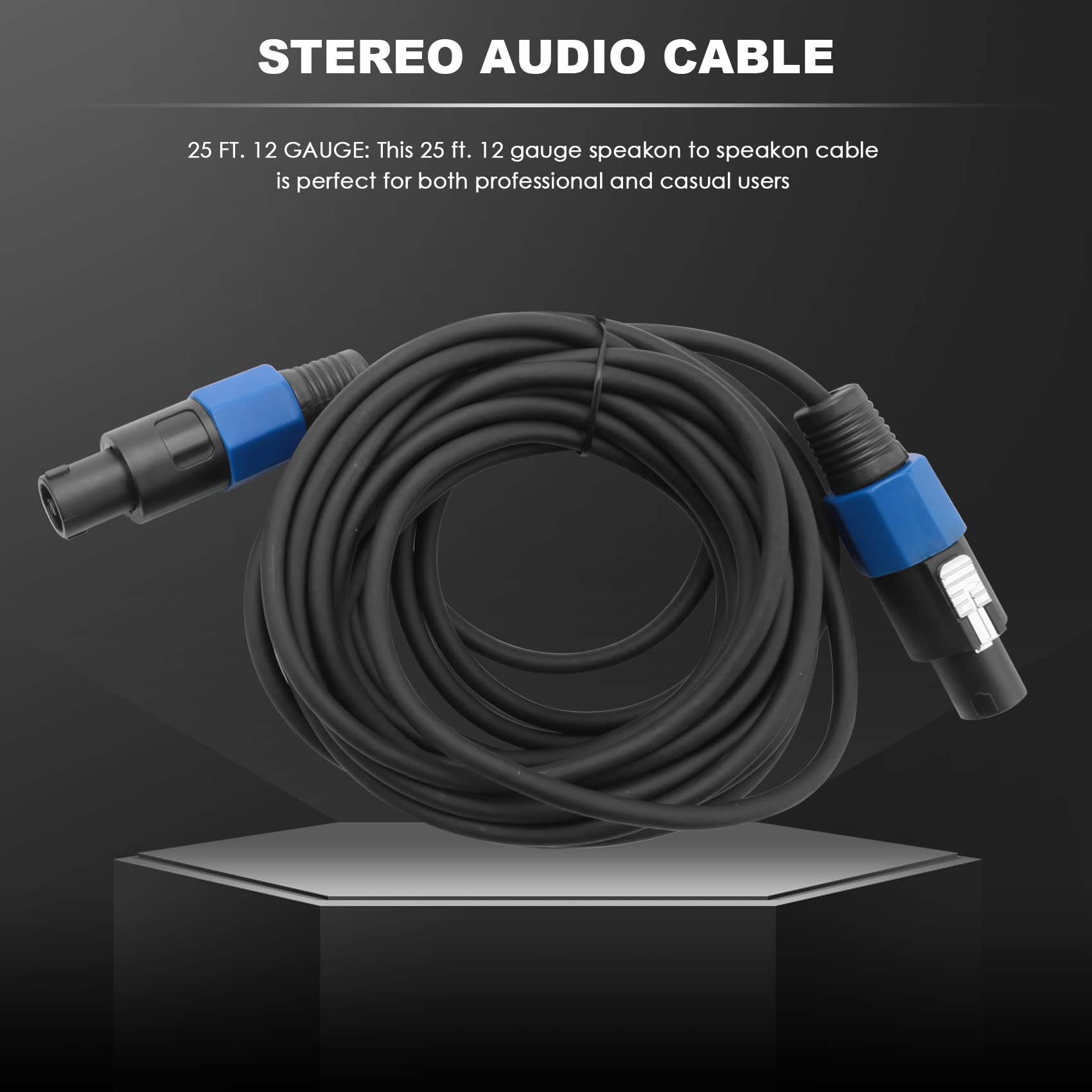 Paquet de 2 Câbles Mâles Speakon de 25 Pieds Vers Speakon, de Câble de Haut-Parleur DJ de Calibre 12 AWG Professionnel avec de Verrouillage