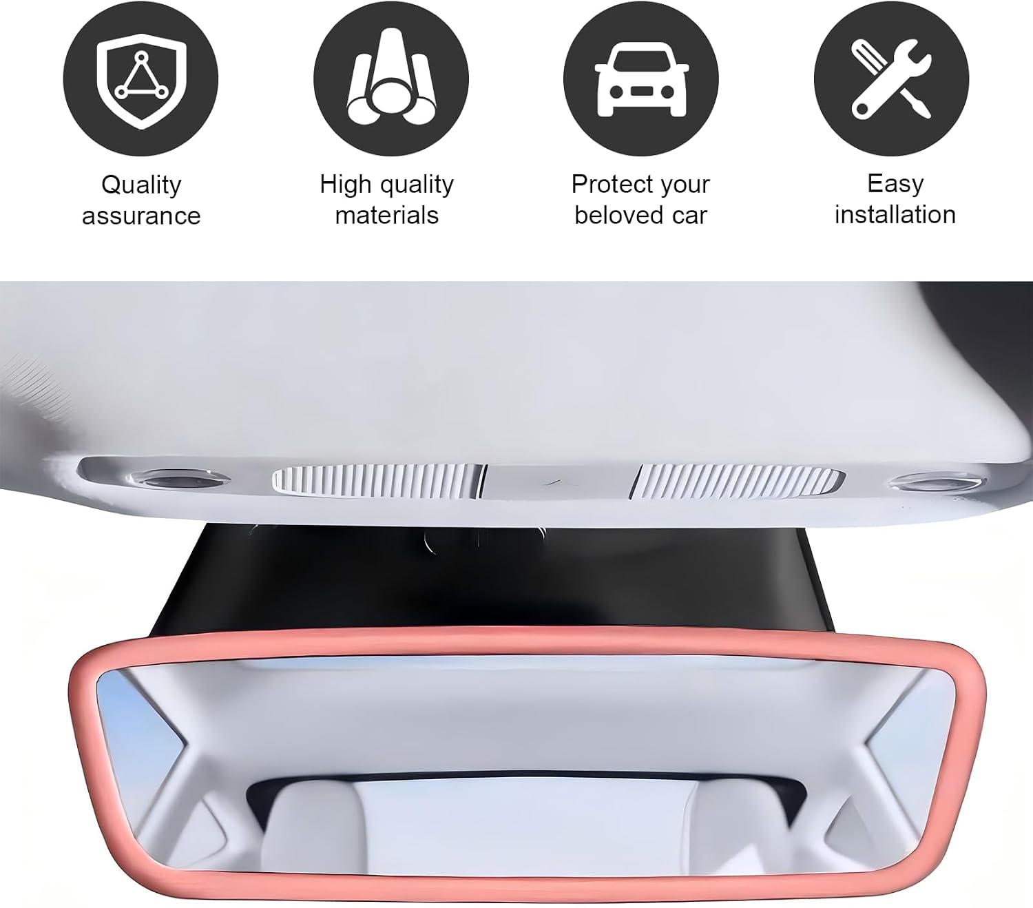 MLY Car Rear View Mirror Protector Frame, Silicone Auto Rearview Edge Protection Cover, Compatible with Model 3 and Y, Rear View Trim Frame Decor, Car Interior Accessories (Pink)