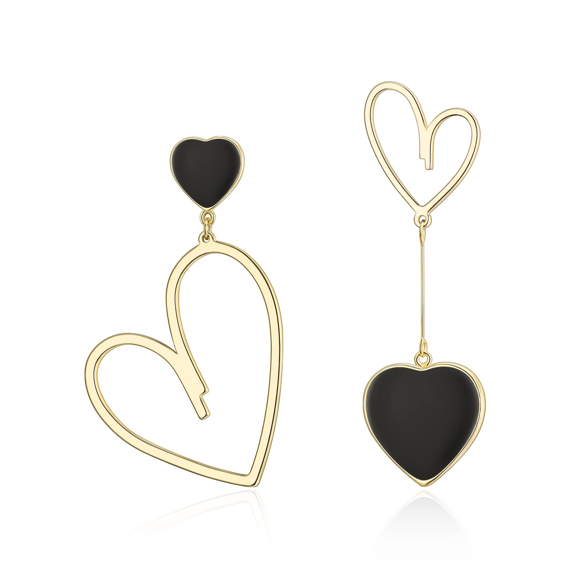 EVER FAITHPendientes Mujer Desparejados Colgantes Corazón Asimétrico Aretes Reina de Corazones