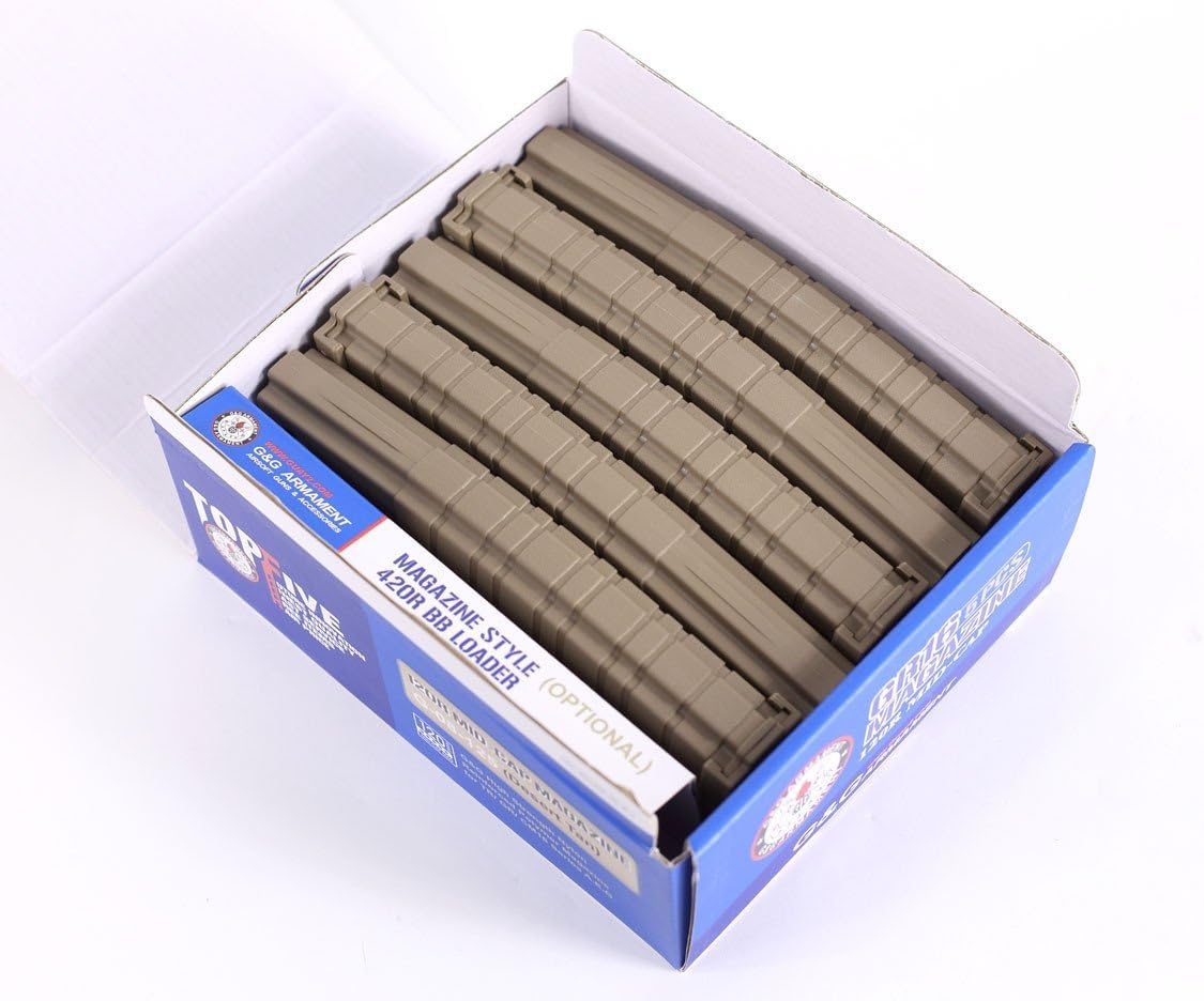 G&G GR16 120-ROUND MID-Cap 6mm Airsoft AEG Magazine (Tan, 5pk)