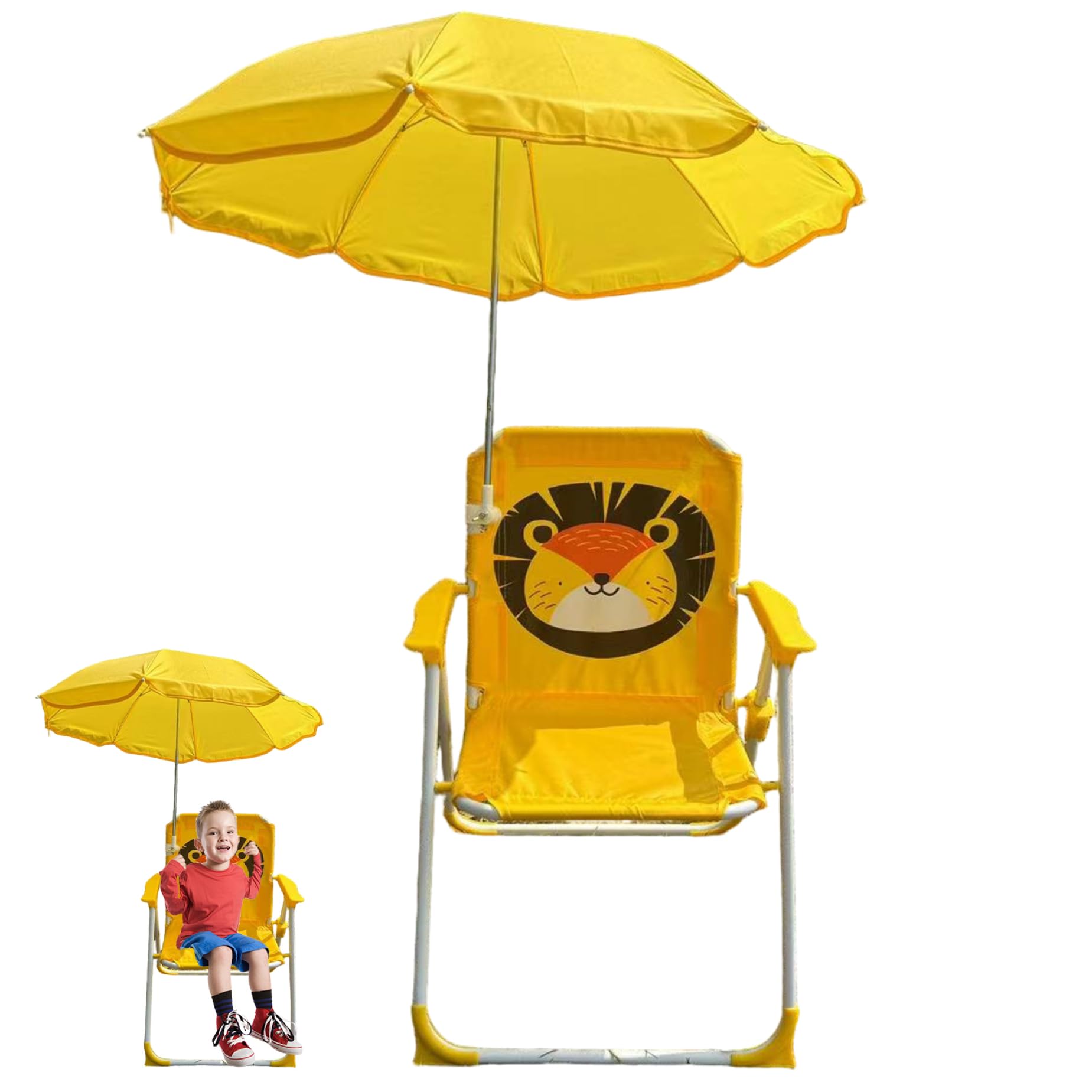 Rwigeboo Kids Beach Chair with Umbrella, Foldable & Detachable Portable Oxford Cloth Cute Kids Beach Chair with Canopy for Outdoor Summer, Yellow