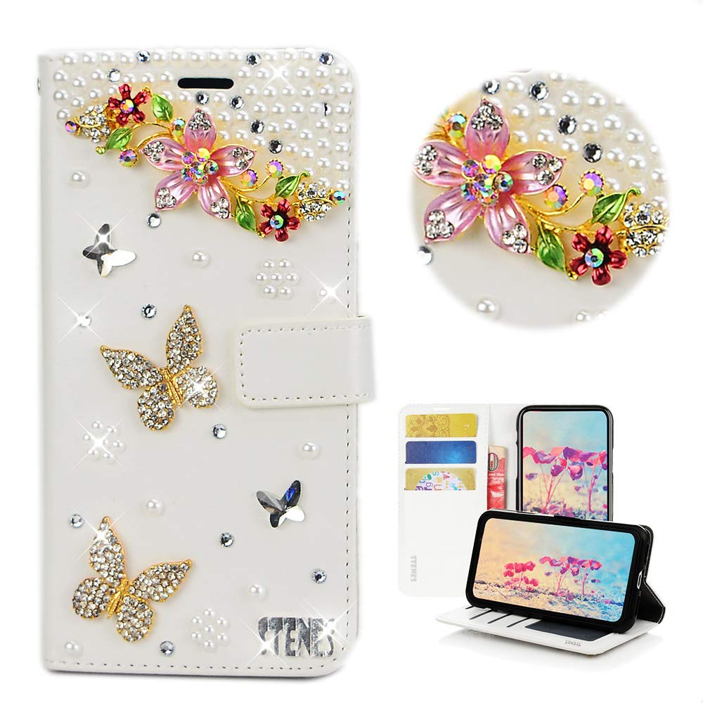 Bling Wallet Phone Case Compatible with Asus ZenFone 6 - Stylish - 3D Handmade Floral Butterfly Flowers Magnetic Wallet Stand Leather Cover Case - Colorful