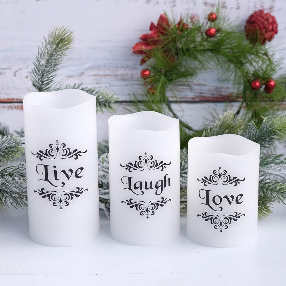 Eldnacele Color Changing Pillar Candles Battery Operated Flickering Flameless Candles Multi Colored with Remote Control Timer - Live, Love, Laugh Candle Gifts Decor (D3 x H4 5" 6")