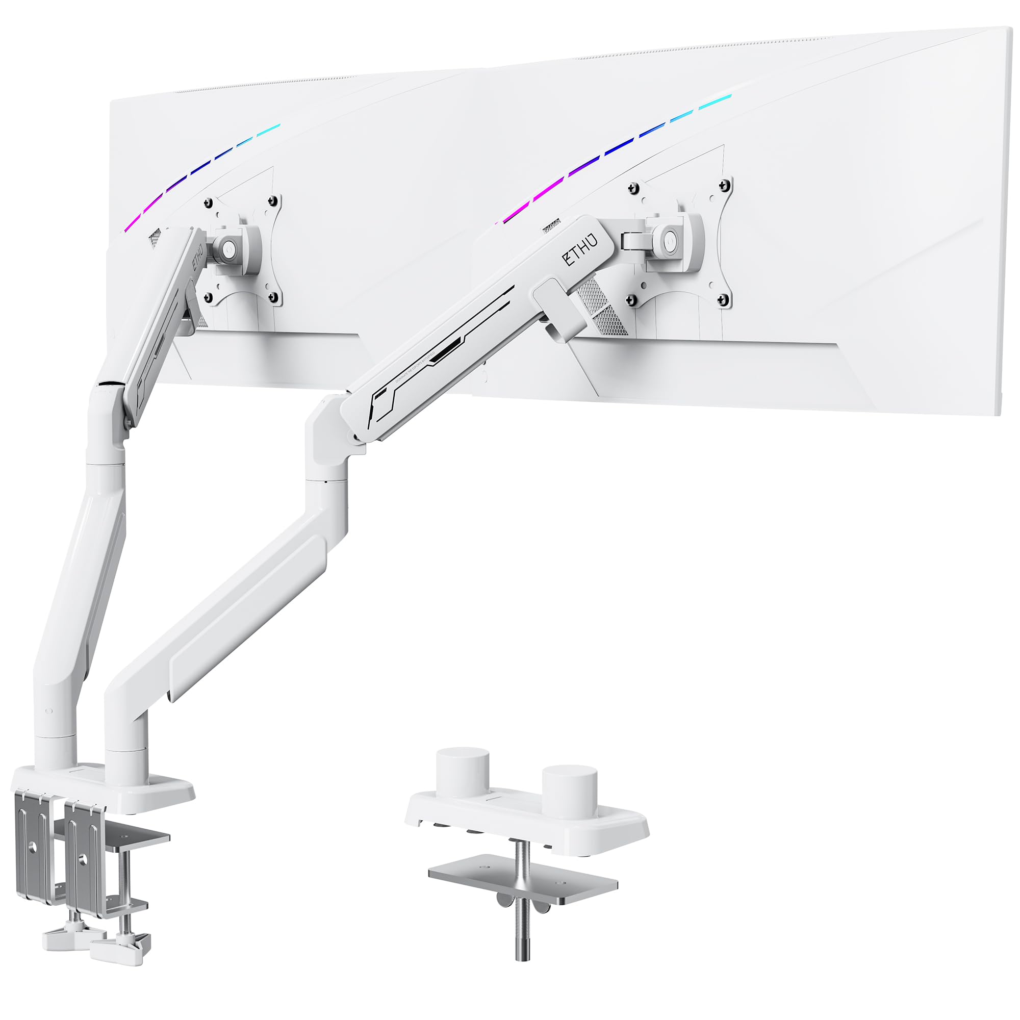 ETHU Heavy-Duty Dual Monitor Arm, Monitor Halterung 2 Monitoremit Gasdruckfeder für 17-40 Zoll bis 14 kg, Voll Verstellbare Bildschirmhalterung mit Ergonomischem Design, VESA-Schreibtischständer, Weiß