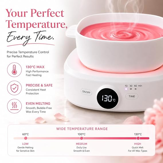 Wax Warmer for Hair Removal, Adjustable Temperature, Digital Display Professional Hot Wax Warmer Pot with Silicone Bowl, Timer setting,white