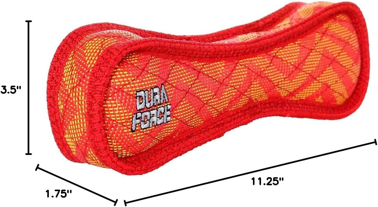 DURA FORCE - Durable Woven Fiber Dog Toy - Multiple Layers. Made Durable, Strong & Tough. Interactive Play (Tug, Toss & Fetch). Machine Washable & Floats (Bone Red, Large 2 Pack)