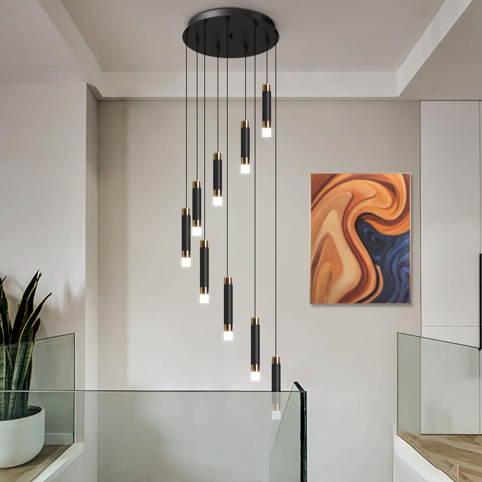 KXEcoLife Raindrop Crystal Pendant Chandeliers High Ceiling Foyers Entrance Staircase Long Light Big Bubble 3000-6000K Dimmbale LED Lighting Fixtures,9 Heads