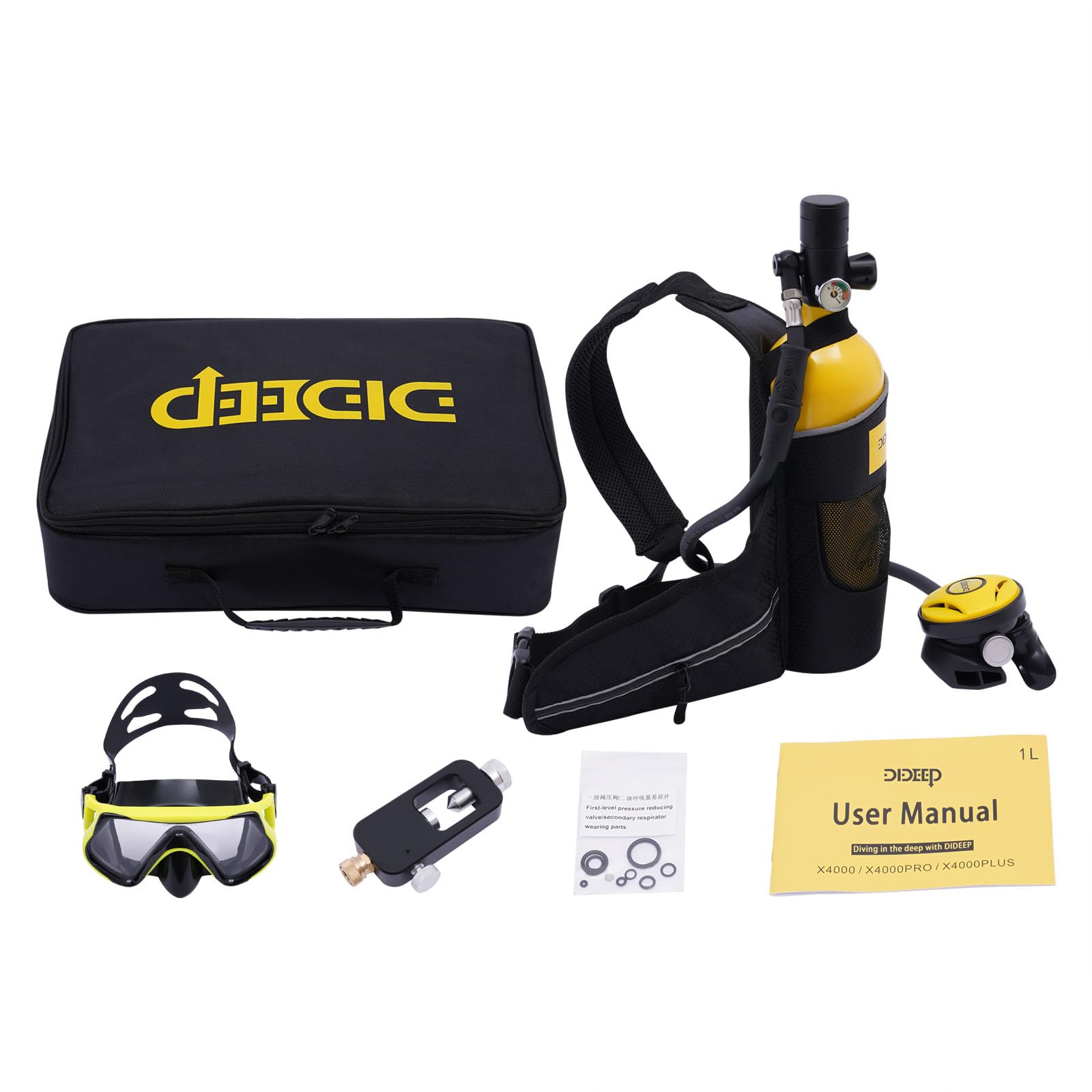 1L Tauchflaschen-Set, Tauchausrüstung mit Taucherbrillen Gurttaschen Adapter, Tragbares Tauchflaschen-Set für Urlaubstauchen, Unterwasserabenteuer und als Reserveluftquelle