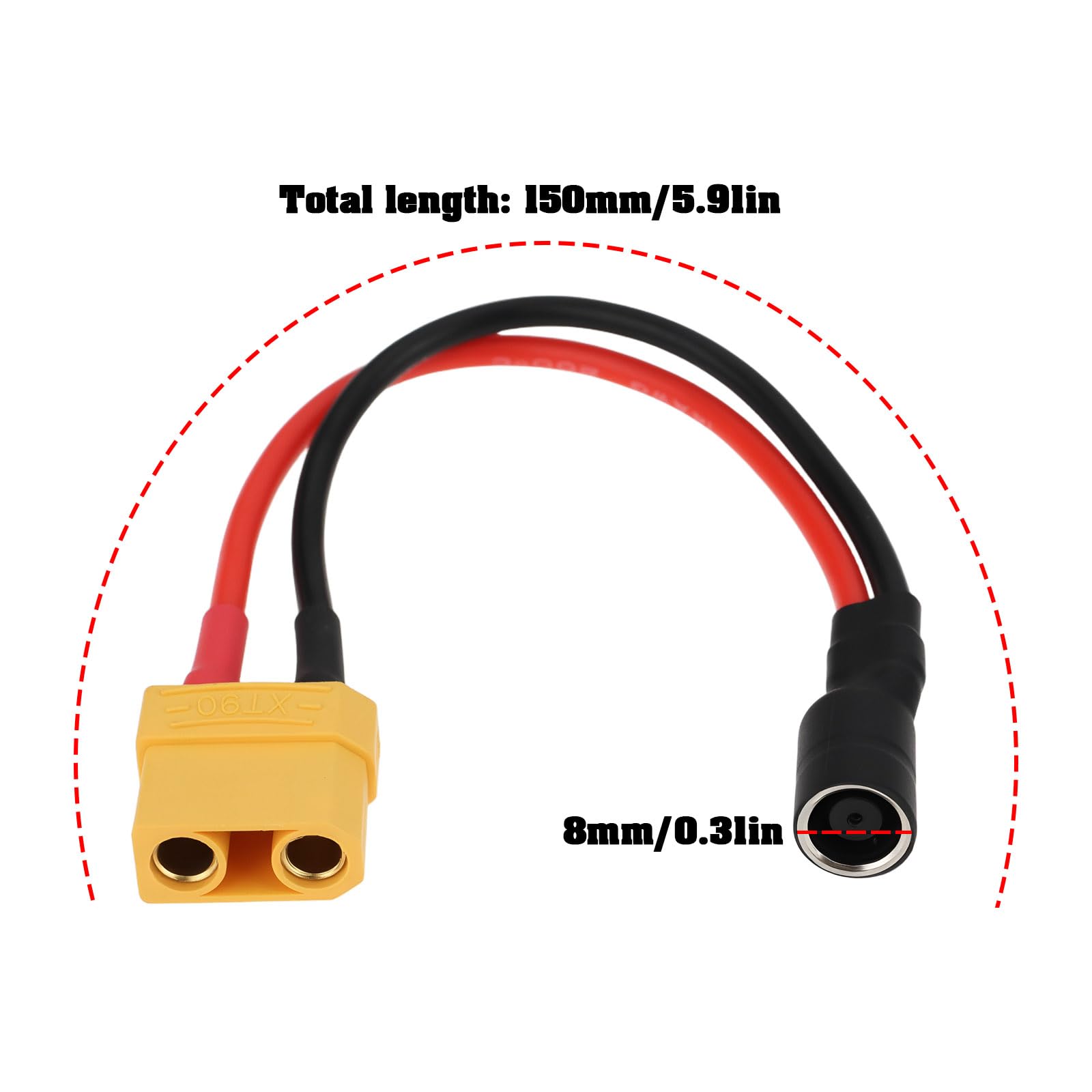 The Lord of the Tools 2 szt. XT90 żeński do 8 mm DC7909 kabel gniazdowy 15 cm 14AWG kompatybilny z BLUETTI kompatybilny z JACKERY