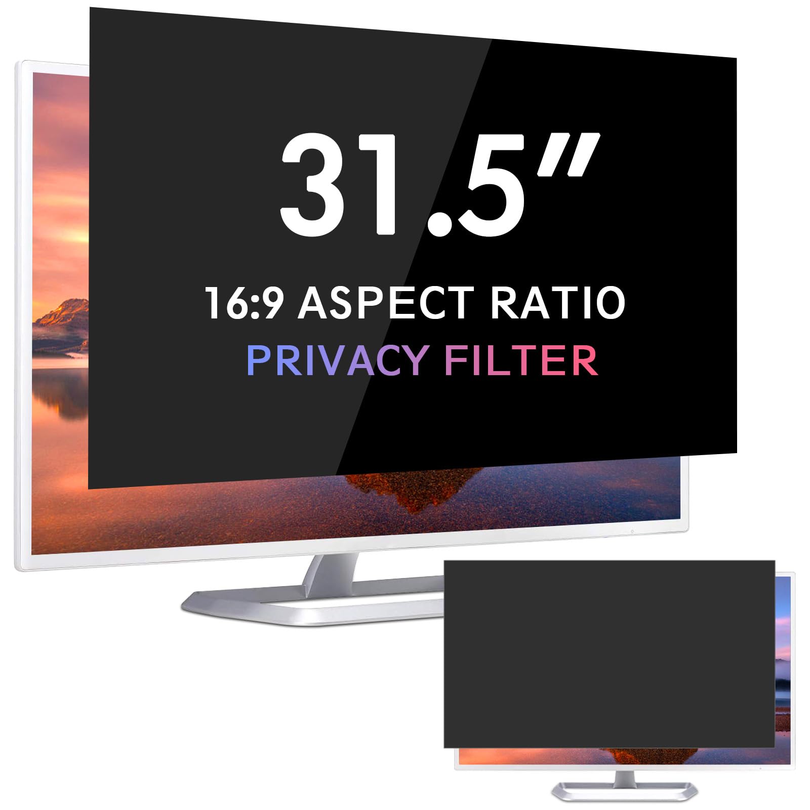 FILMEXT 31.5 inch Computer Privacy Screen Filter for 16:9 Widescreen Monitor, Removable 31.5 in Anti Blue Light Anti Glare Anti Spy Privacy Filter Shield-(27 7/16×15 7/16)