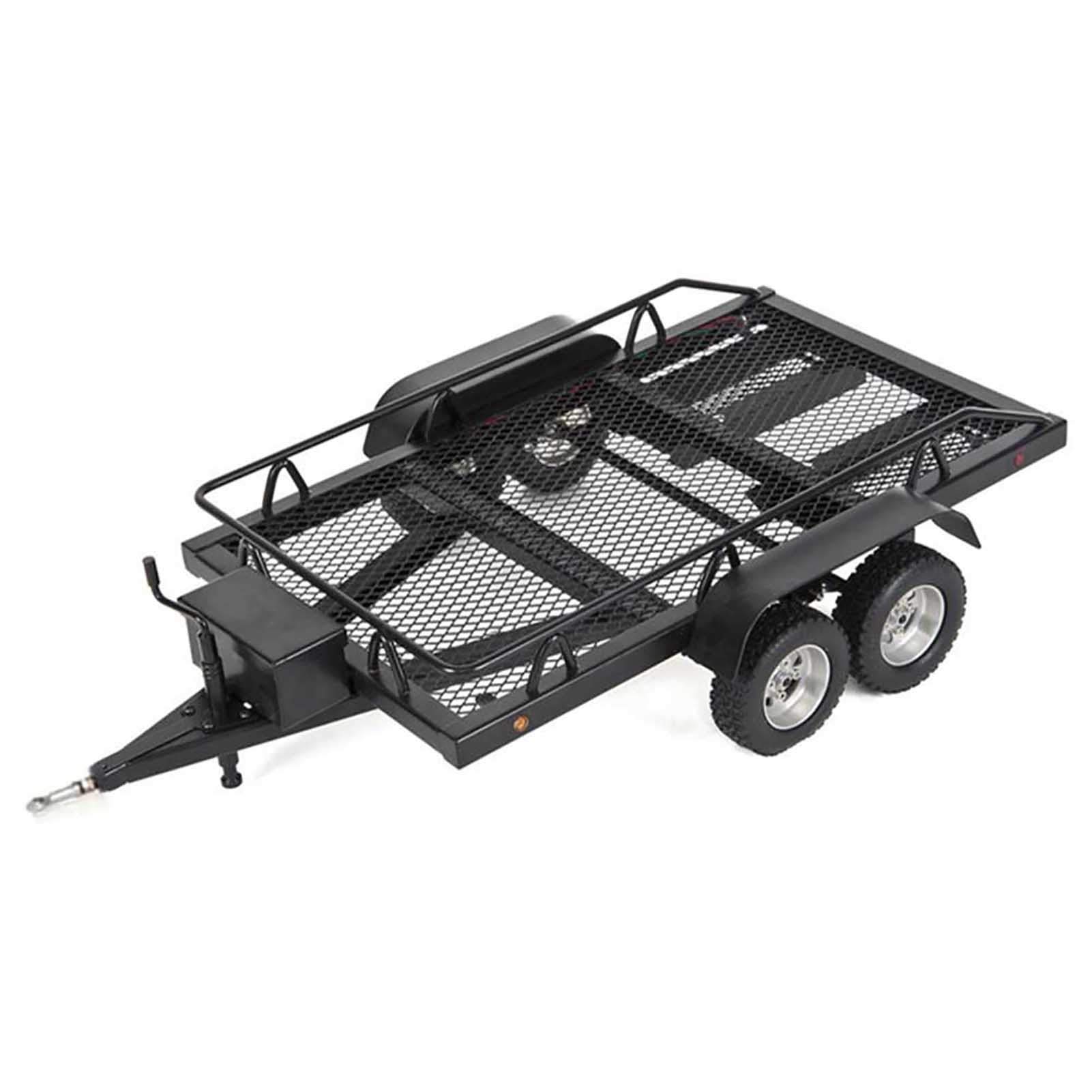 Wytrzymała Metalowa Przyczepa Samochodowa RC, Solidna, Trwała, o Dużej Pojemności z Oponami Antypoślizgowymi do Samochodów RC Axial SCX10 w Skali 1 10