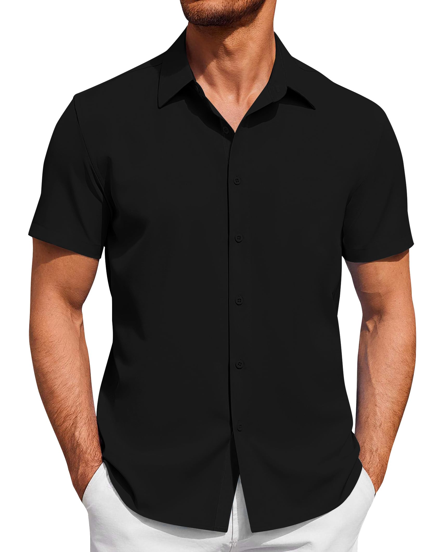 J.VER Hemd Herren Kurzarm Businesshemd Button Down Regular Fit Freizeithemden Sommer Strand Stretch Shirt