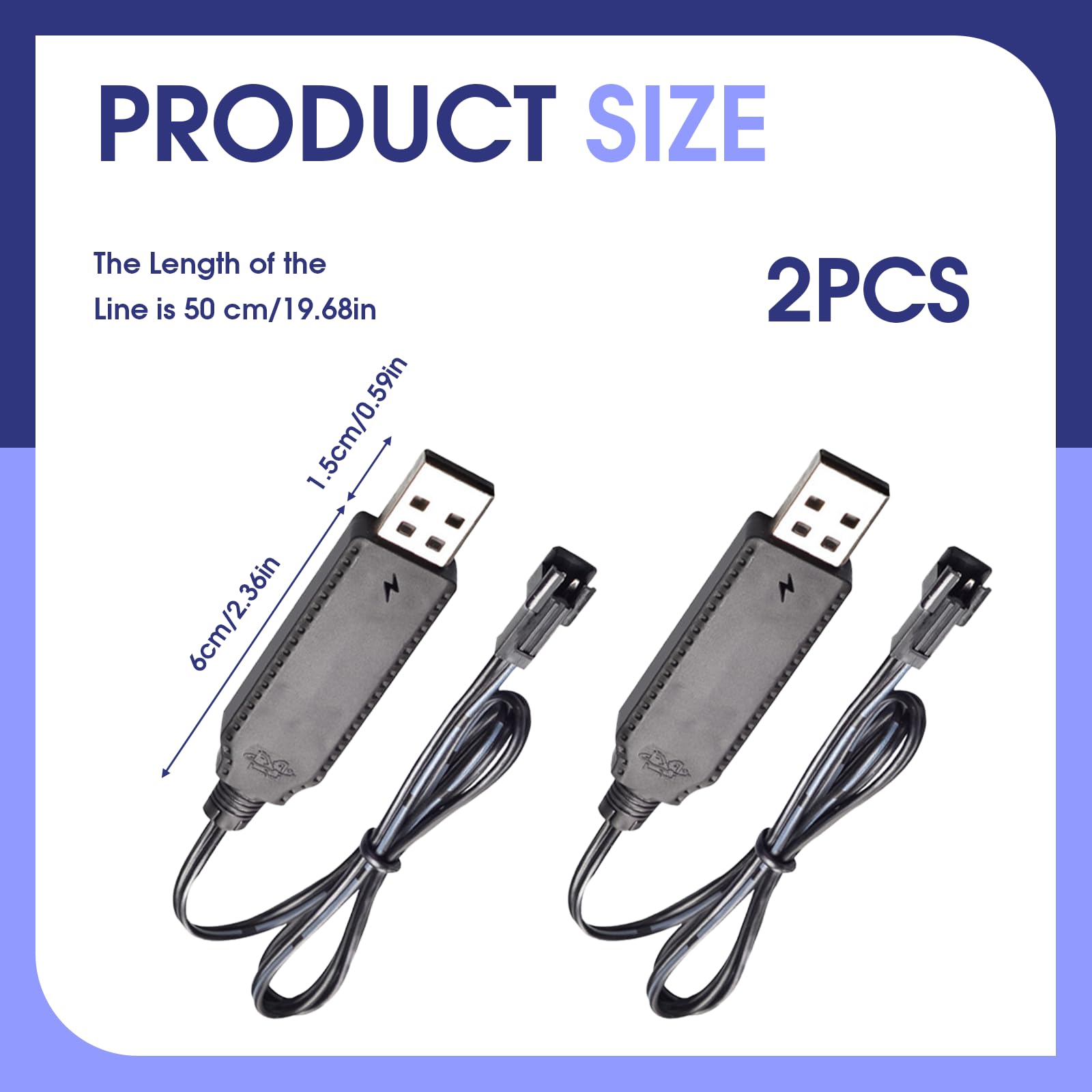2 szt. Kabel USB do ładowania, akumulator litowo-jonowy 3,7 V z kablem ładującym USB Złącze SM 2P Wskaźnik LED do zabawek RC Samochodów Ciężarowych Drony Łodzie i samolotów Zdalnie sterowanych łodzi