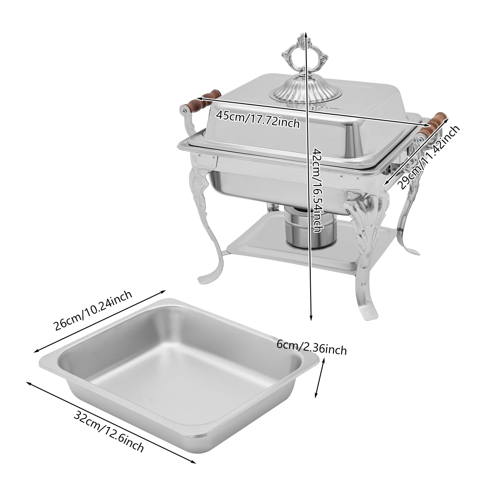 TdiriNar Square Classic Catering Chafer Set, Half Size Chafing Dish Buffet Catering Warmer, Stainless Steel Kitchen Warming Container W/Handle, Food Insulation Tool Suitable for Hotel Restaurant