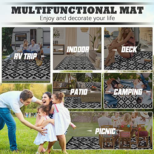Loninak Outdoor Rug Carpet, Plastic Straw Rug, Waterproof Outdoor Rugs, Patio Rug for RV, Trailer, Beach Camping, Backyard, Deck, 4 Stakes and Carry Bag Included, 5' x 8' - Image 4