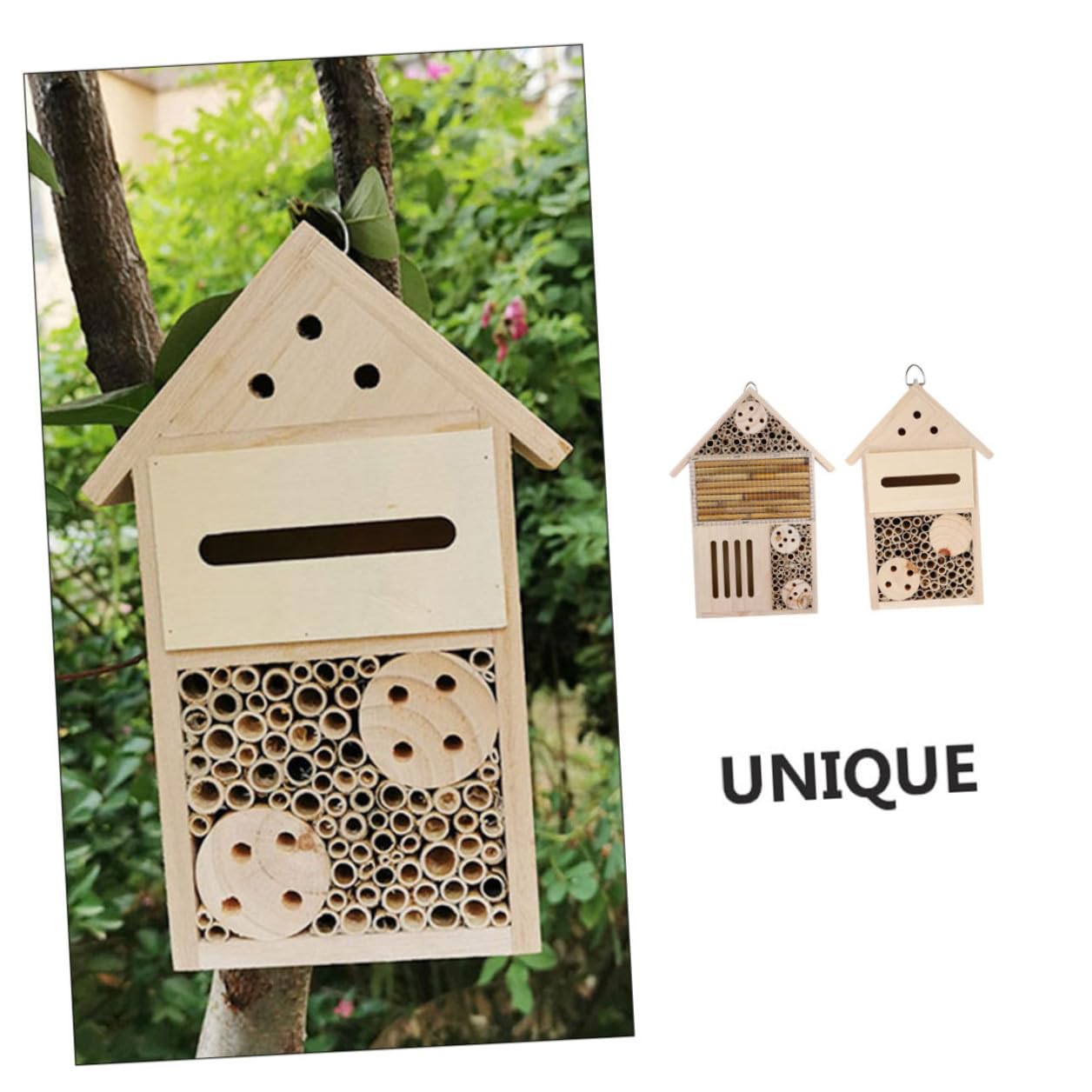 2 Stück Hängendes Insektenhaus Bienenhotel und Nistkasten für Marienkäfer Schmetterlinge Ökologische Gartendekoration Schutz und Brutstätte für Wildbienen 12x7x23cm 19x4x35cm