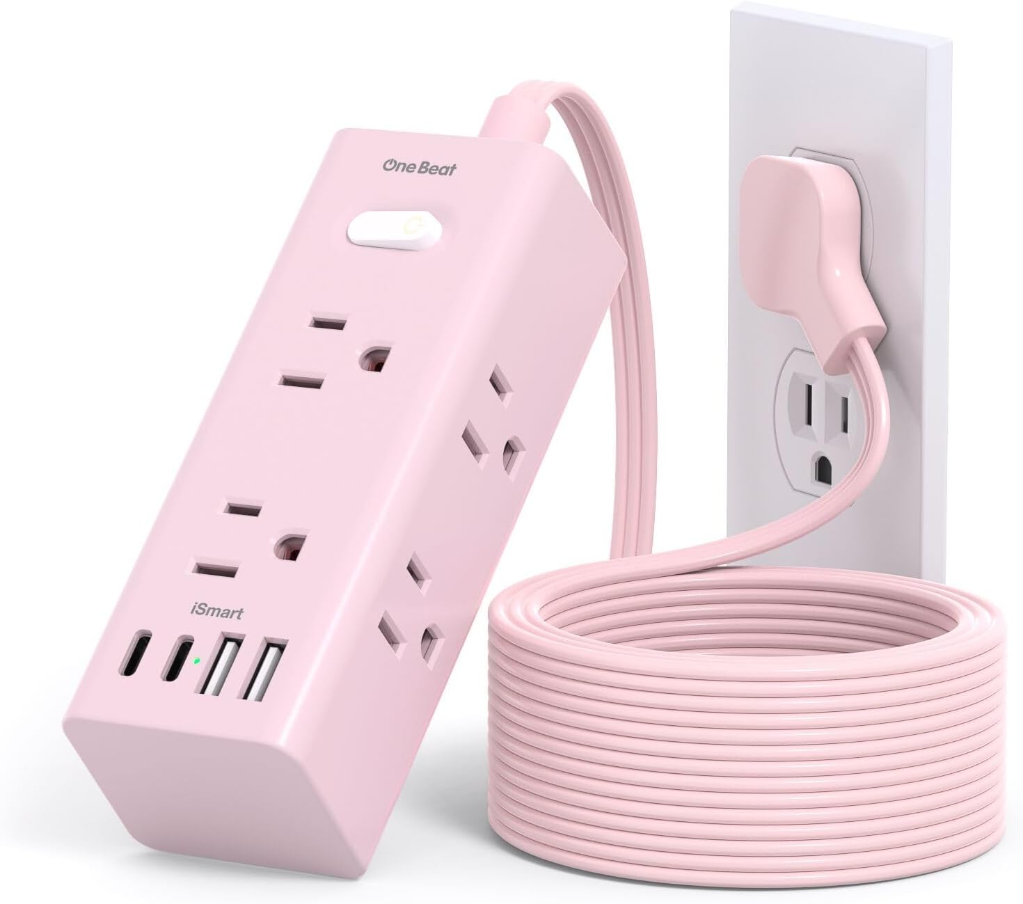 10Ft Extension Cord with Multiple Outlets Pink