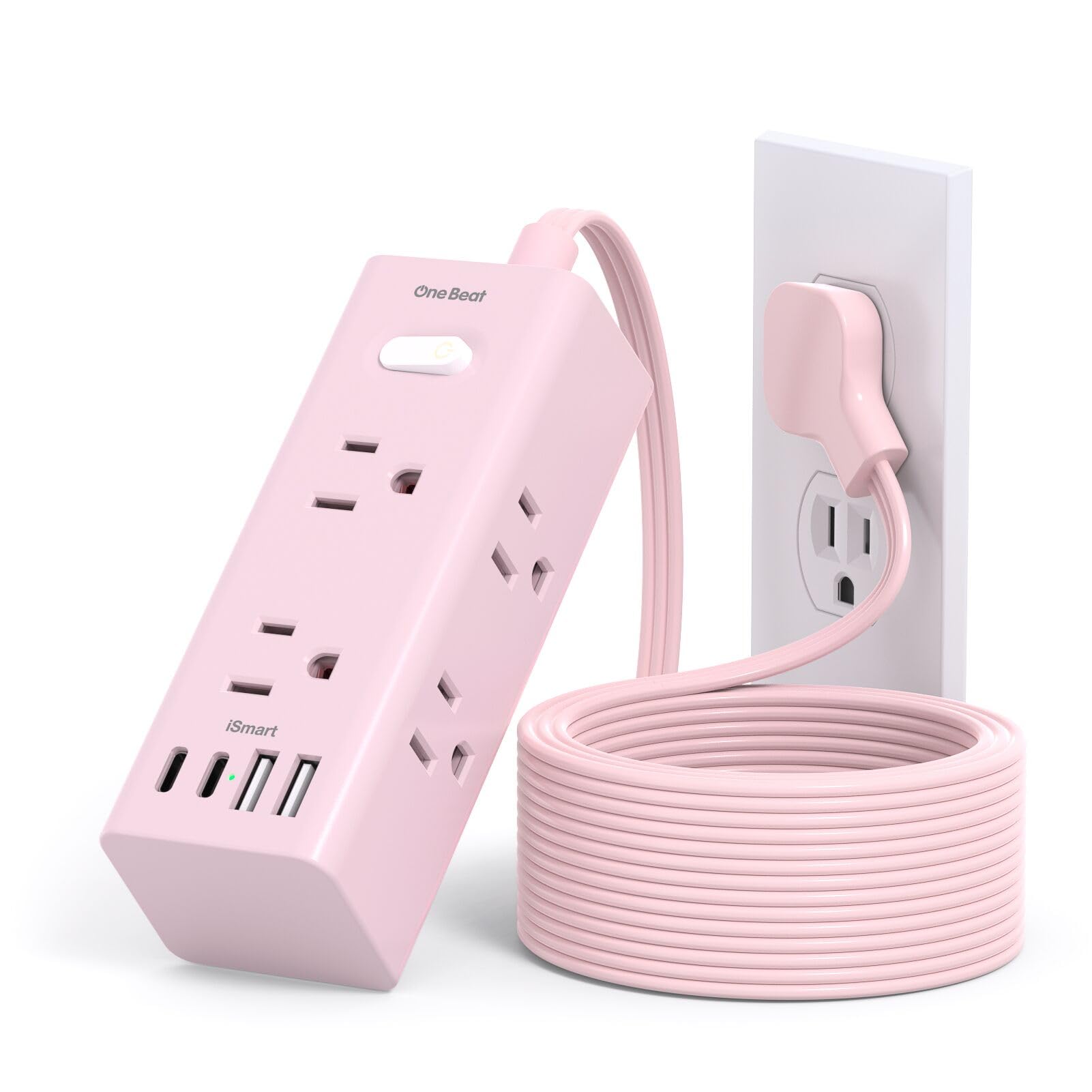 One Beat 10Ft Extension Cord with Multiple Outlets,Flat Plug Power Strip