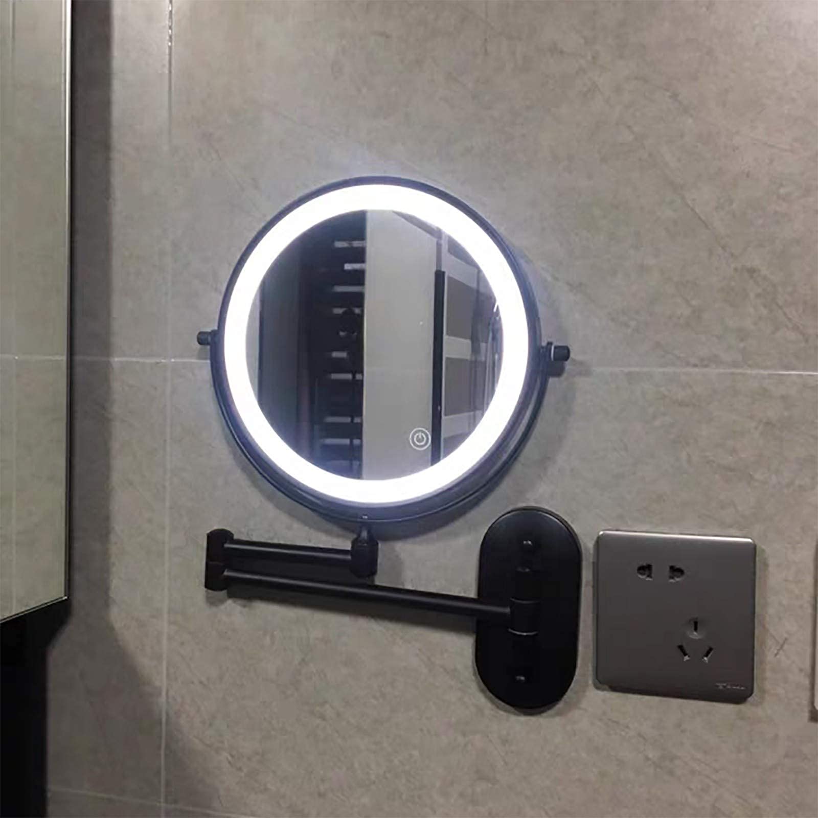 JMFHCD Miroir de maquillage LED avec lumières et grossissement x10, miroir de courtoisie rond double face grossissant avec bras extensible pivotant à 360°, noir, filaire dur JMFHCD Miroir de maquillage LED avec lumières et grossissement x10, miroir de courtoisie rond double face grossissant avec bras extensible pivotant à 360°, noir, filaire dur