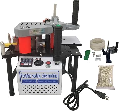 Woodworking Edge Banding Machine Woodworking Edge Banding Gluing Machine Portable Edge Bander with Double-sided Glue Coating for Straight Abnormally-Shaped Edge Banding 110V 765W