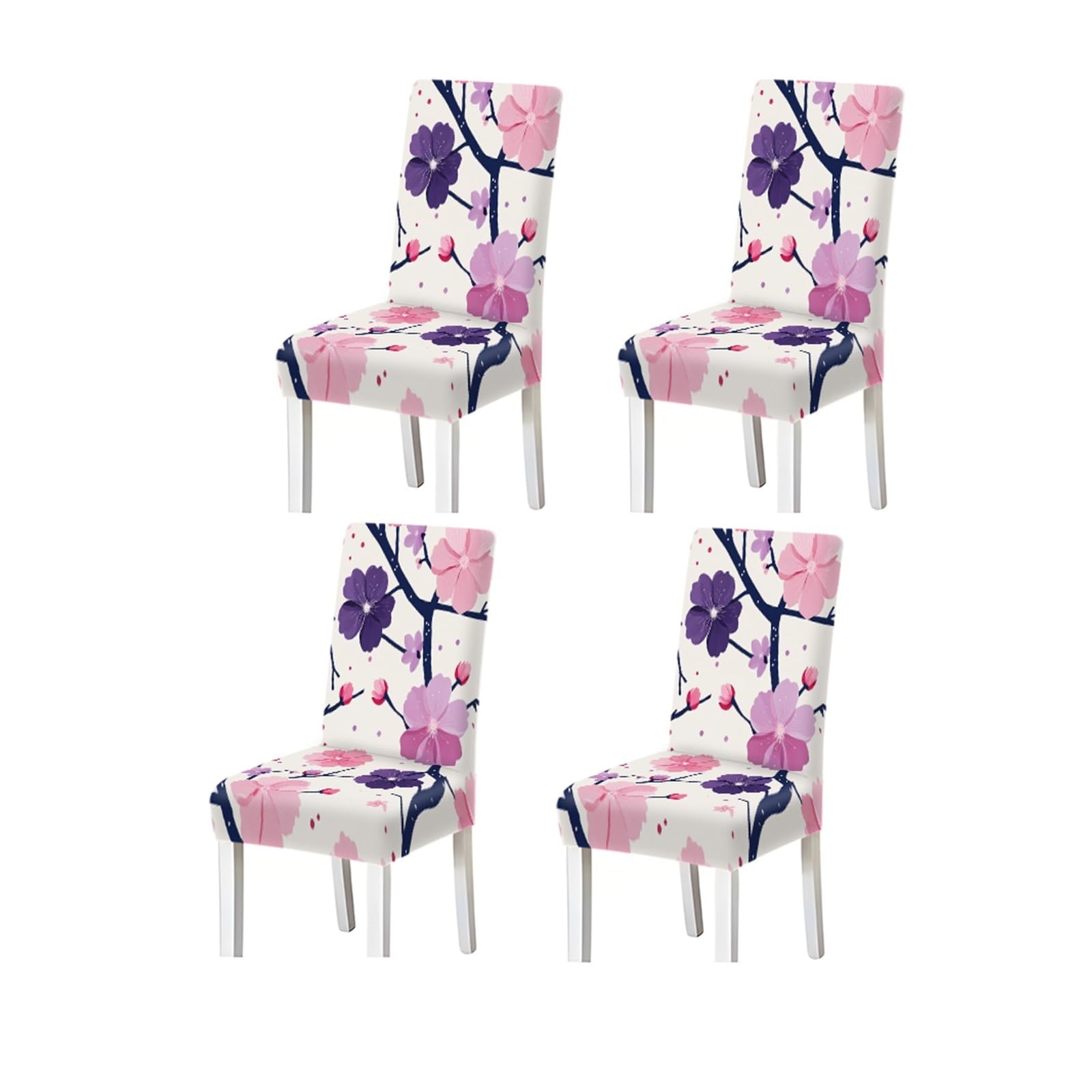 BOSUYBN Vibrant Pink Purple Cherry Blossom Floral Pattern Print Dining Chair Covers Set Of 2/4/6, Stretch Slipcovers For Kitchen Dining Room Furniture Protectors for Home Dining Room(4PCSChair cover)