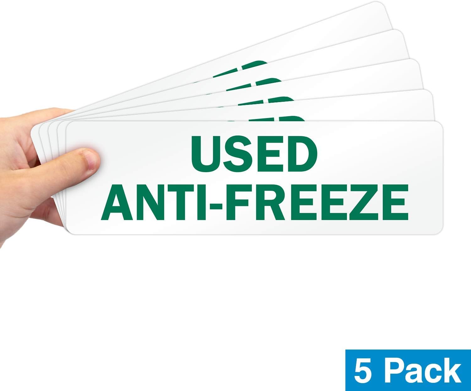 SmartSign "Used Anti-Freeze" Pack Of 5 Labels | 3" x 10" Laminated Vinyl, Made in USA