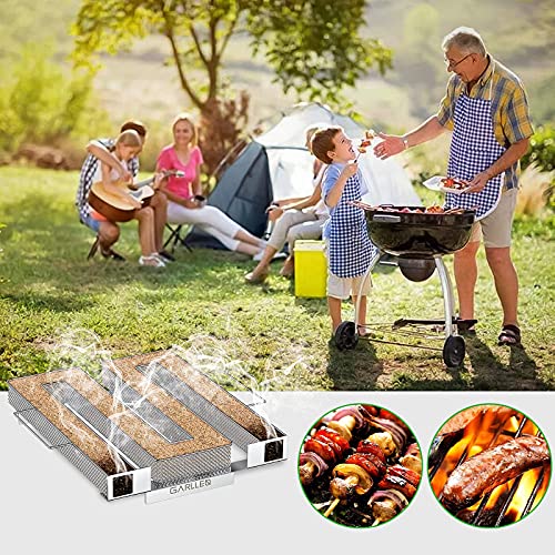 GARLLEN Kaltrauchgenerator Edelstahl, Sparbrand Kaltraucherzeuger für Kalträuchern Räucherofen Kugelgrill Smoker, Räucherspirale Rauchgenerator Kalträucherspirale Räucher Zubehör mit Bürste + Haken