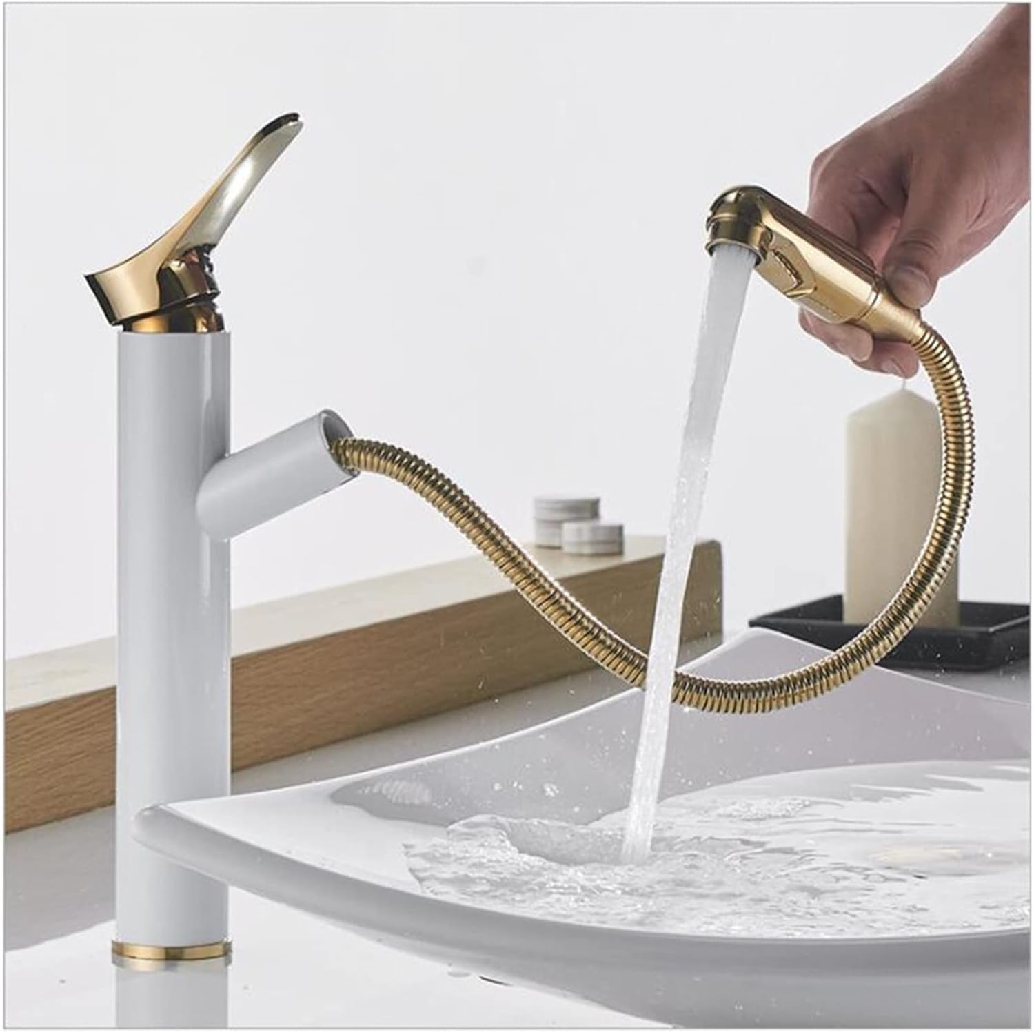 Pull Out Basin Faucet Black Brass Gold Bathroom Sink Single Handle Hole Deck Vintage Wash Hot Cold Mixer Tap Crane(Black)