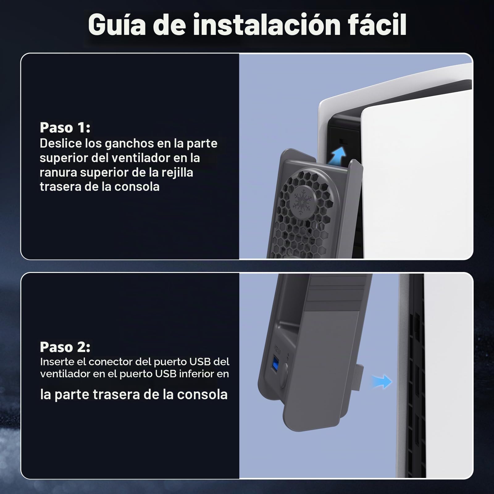 ELUTENG Ventilador para PS5 Slim, Ventilador Refrigerador para PS5 Pro con Ajuste Automático de Velocidad/Luz RGB/Hub USB 3.0, Accesorio de Refrigeración Silencioso para Playstation 5 Pro/Slim