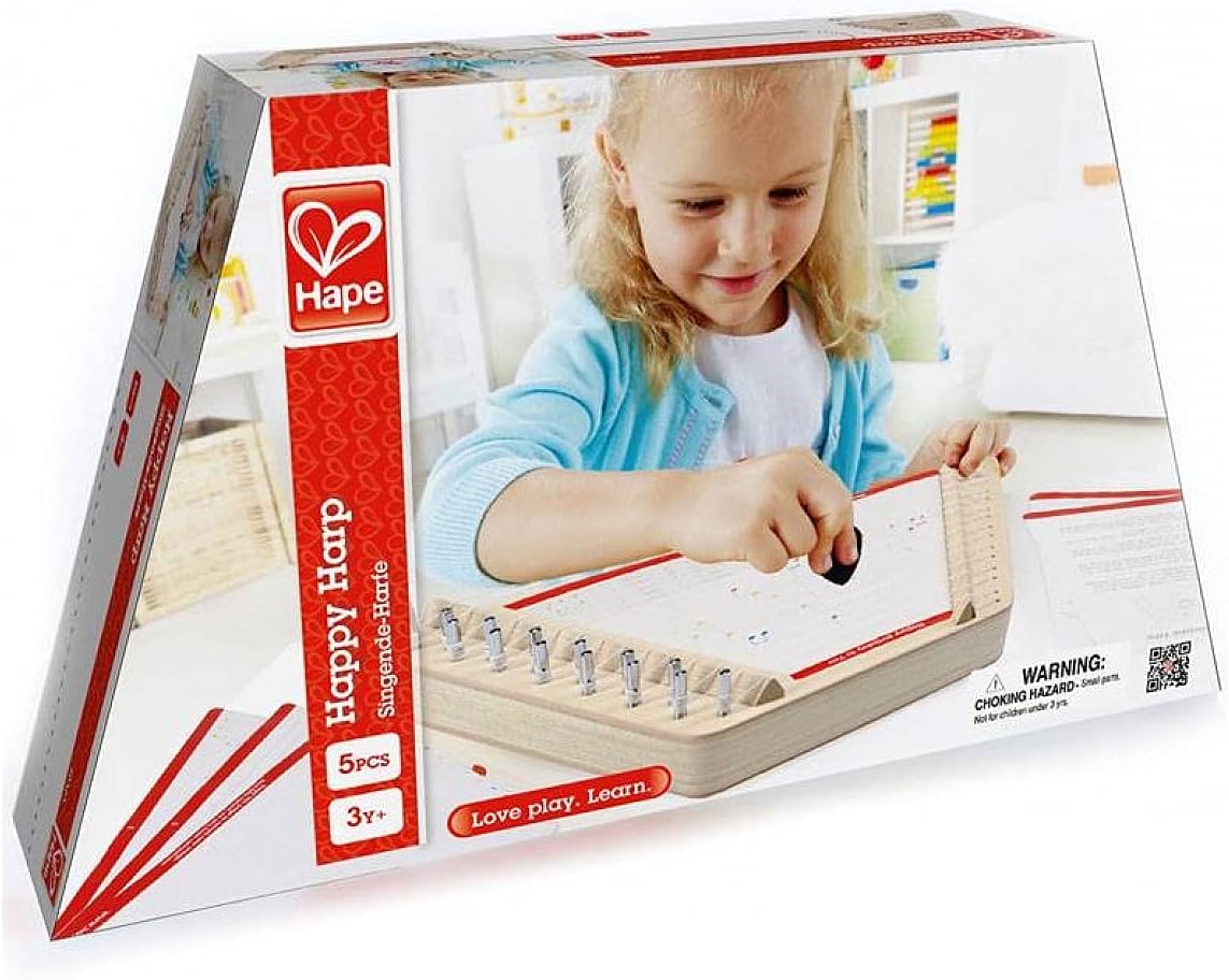 Hape Happy Harp Kid's Musical Instrument | Award Winning Wooden Lap Harp Toy for Kids, Tuning Tips, Tuning Wrench, Picks and Song Sheets Included