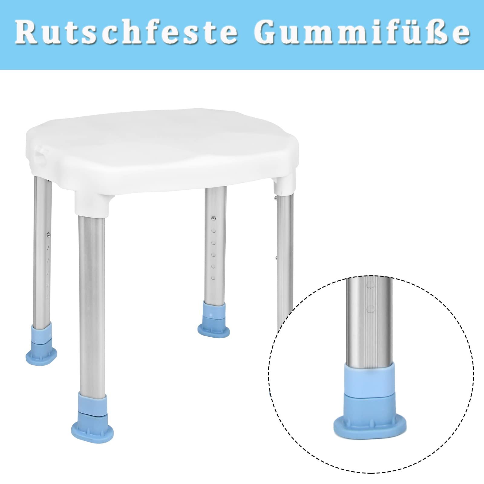 YRHome Taburete de ducha antideslizante, altura ajustable, ayuda para ducha, asiento de baño, silla de baño, asiento de baño, asiento de baño para personas mayores, capacidad de carga 150 kg