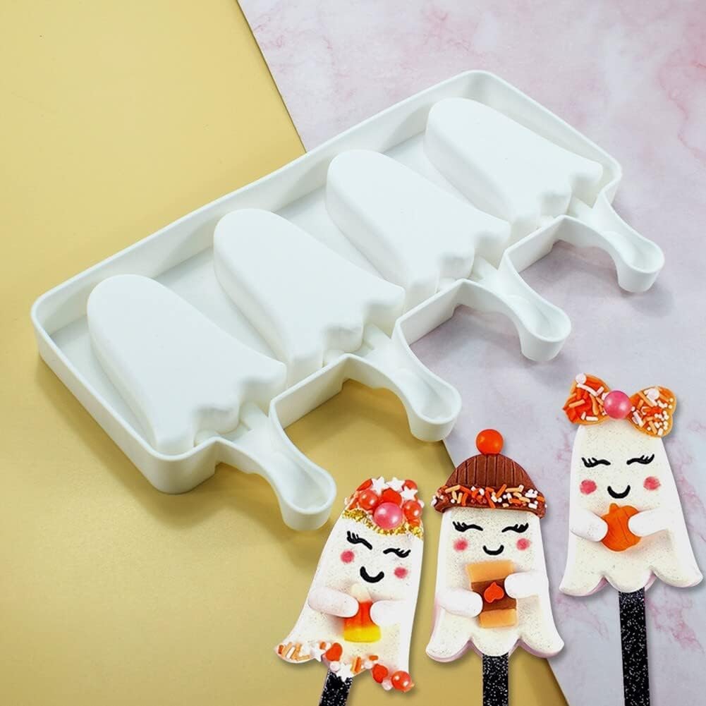 Halloween Ghost Popsicle Molds - 4 Cavity Silicone Ice Pop Molds, DIY Popsicle Maker For Kids, BPA-Free - View #5