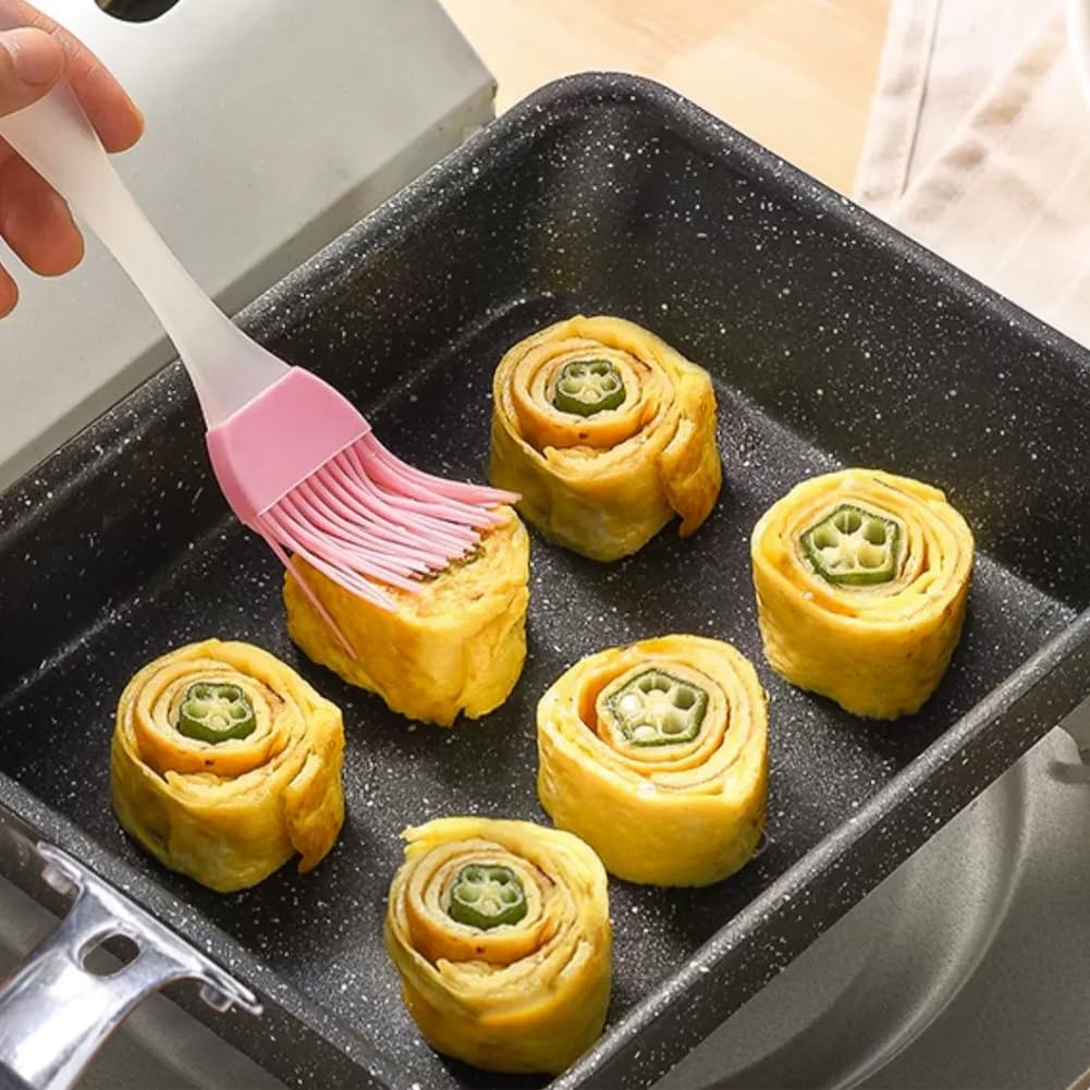 Padella Tamagoyaki, Padella per Omelette Giapponese, Uova, Pankache con Spatola in Silicone e Pennello, Padella Rettangolare per Frittata per Induzione e Gas (Nero)