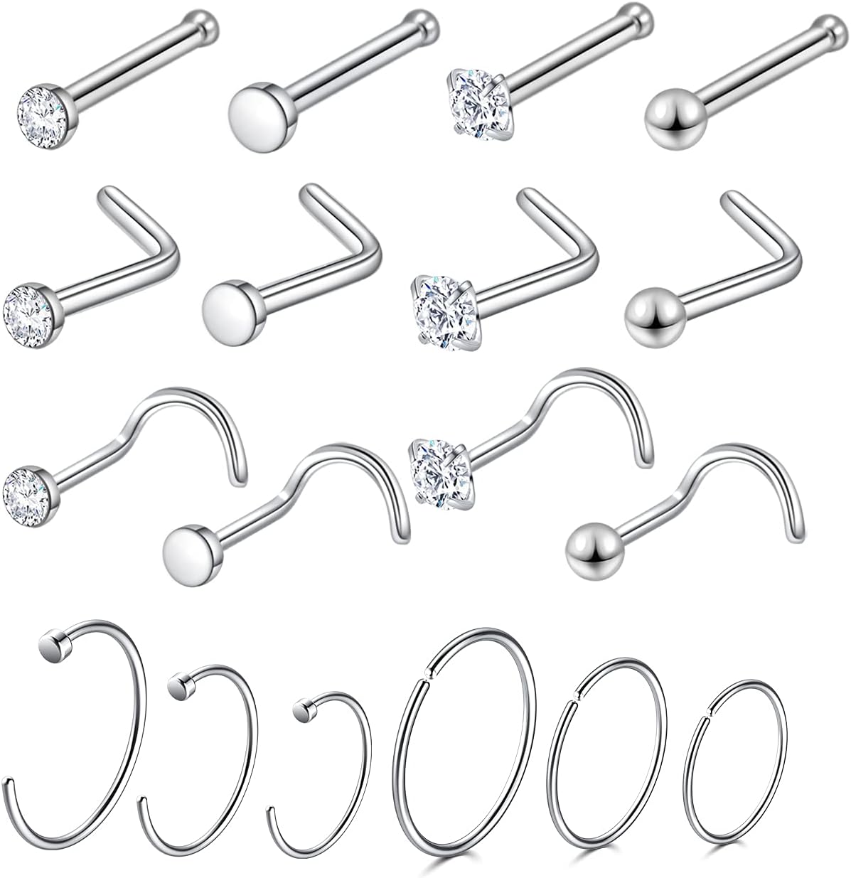 Nose Stud Titanio 4 Pezzi L-Shaped - Piercing Naso 22G Con CZ 1.5mm, 2mm, 2.5mm, 3mm - Foto 7