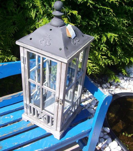 Beo Wunderschöne graue Holz Laterne mit Kuppeldach aus Metall 68 cm !!! 10012