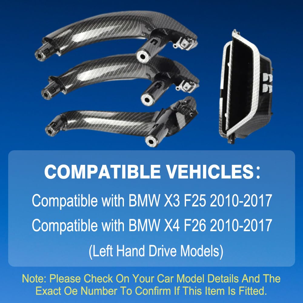 Poignée de porte intérieure de voiture - Garniture intérieure de rechange compatible avec BMW X3 F25 X4 F26 2010-2017 51417250307 51419209216 - Modèles d'entraînement à poignée gauche