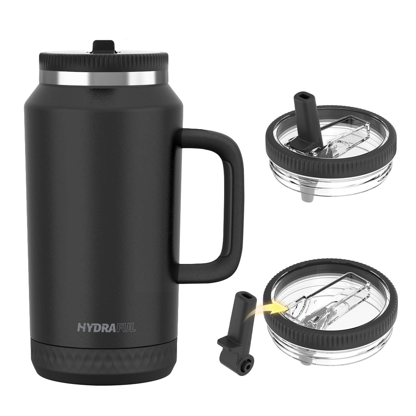 hydraful 64 oz tumbler with handle and removable straw lid – leak-proof insulated stainless steel water bottle – travel mug for gym, hiking, camping – gifts for women & men