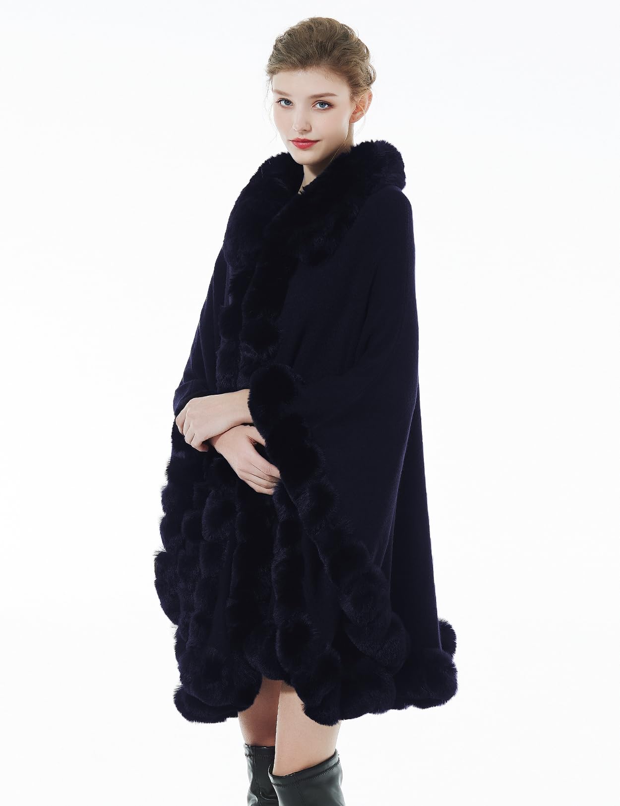 BEAUTELICATE Cappotto a Maglia Mantella Poncho in Pelliccia Sintetica Scialle con Collo Donna Stola Cardigan per Festa Matrimonio Invernale Sposa