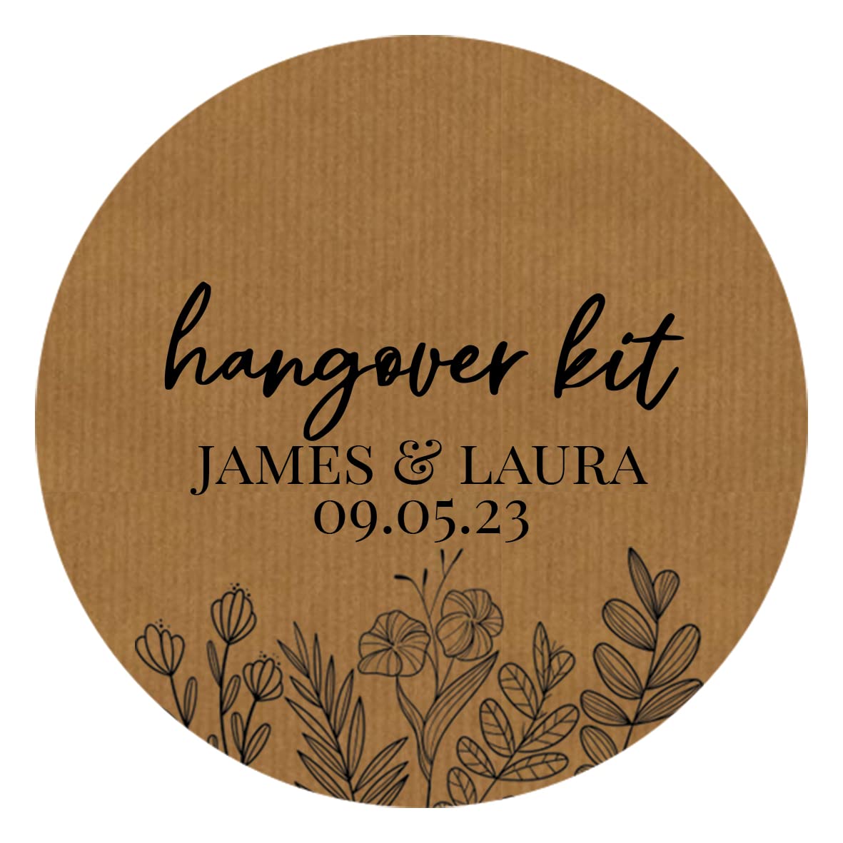 Personalised Wedding Hangover Kit Stickers/Labels (45mm (24 per Sheet), Hangover Kit, Brown)