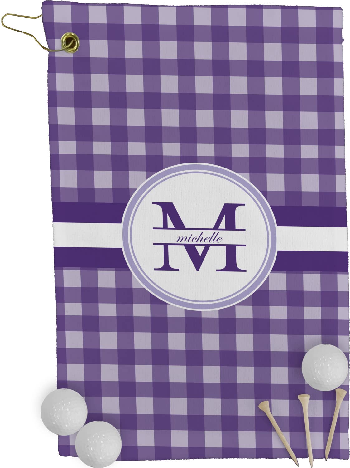 RNK Shops Personalized Gingham Print Golf Towel - Poly-Cotton Blend - Small w/Name and Initial