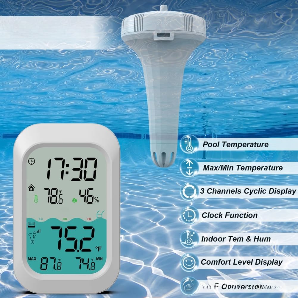 Termometro wireless per piscina, CP02, con retroilluminazione a LED, per piscine, acquari, vasche da bagno
