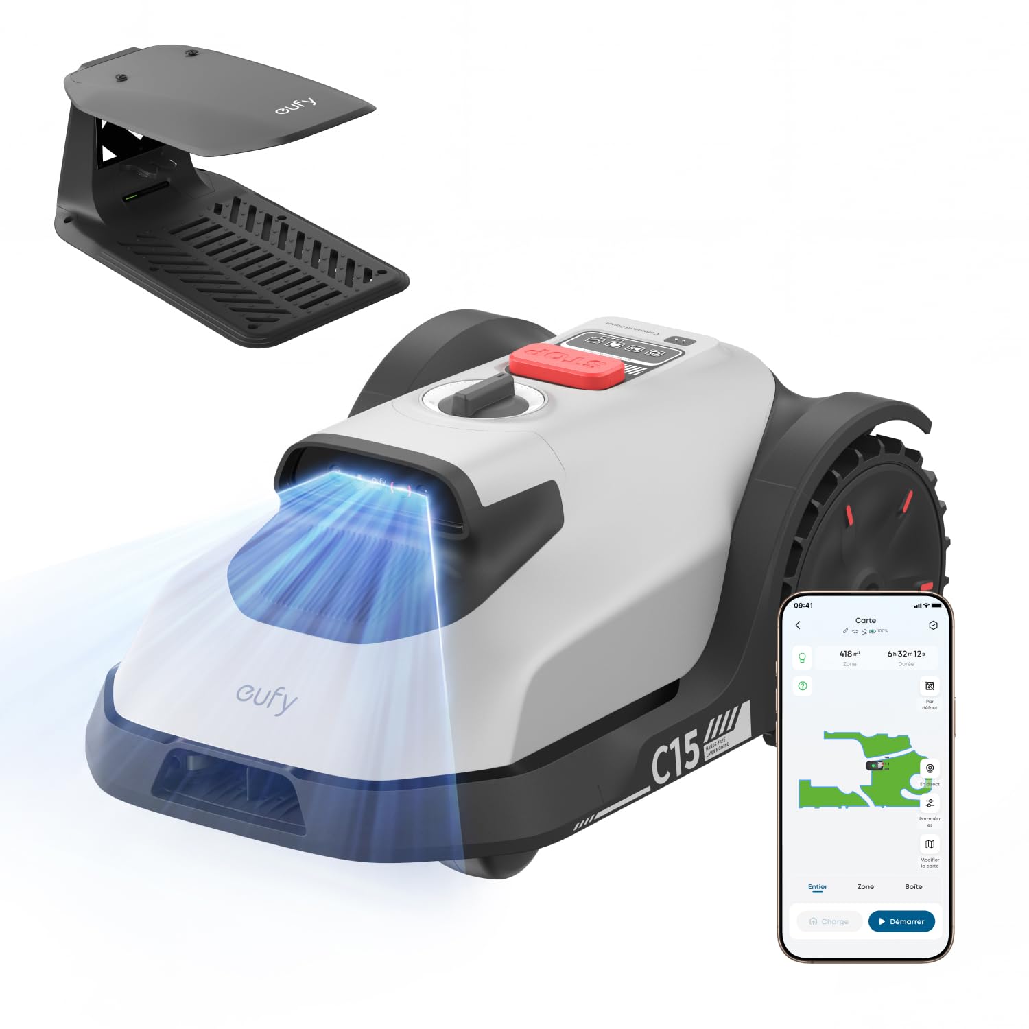 Robot cortacésped Eufy C15 sin Cable delimitador, con Garaje, 500 m², TrueVision, sin RTK, sin Problemas de señal, mapeo automático, protección contra erizos, navegación Inteligente.