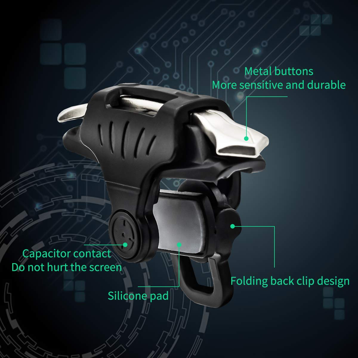 Newseego Trigger di Gioco Mobili PUBG, Controller Sensible per Smartphone L1R1 Pulsante di Gioco di Shoot&Aim Accessori di Telefono per Knives Out/PUBG/Rules of Survival per Android e iOS(1 Paio)-Nero