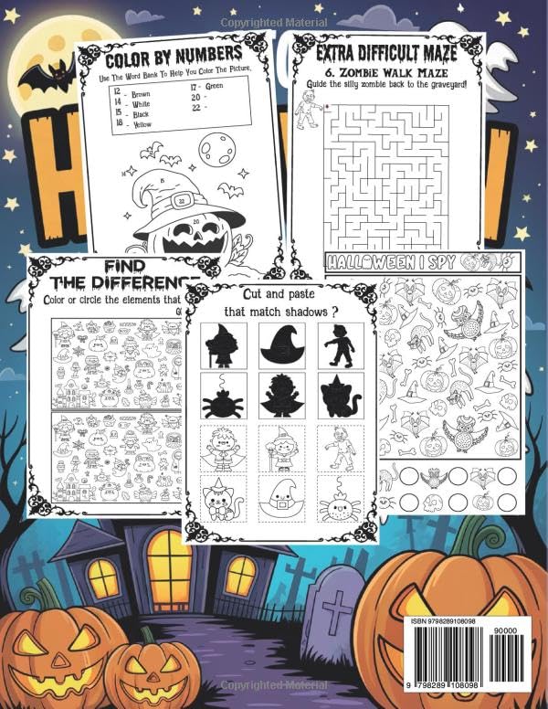 Halloween Activity Book For Kids Ages 4-8 Years Old: Funny Halloween Activities and Coloring Pages for Girls and Boys, Dot to Dot, Word Search, Spot The Difference, Color By Numbers, Mazes, And More! image 3