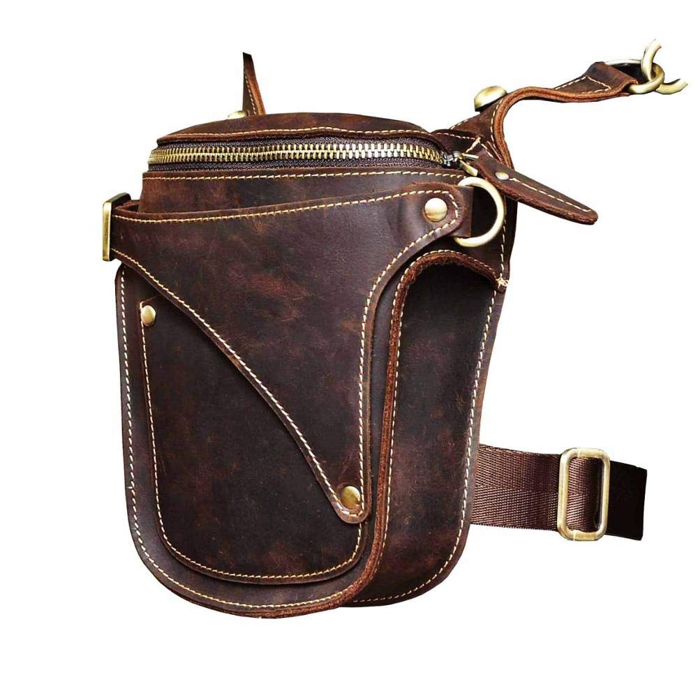 Marsupio Da Gamba, Marsupio Moto for da viaggio con cintura Yi, unisex, elegante, in pelle, 7 pollici(Dark brown)
